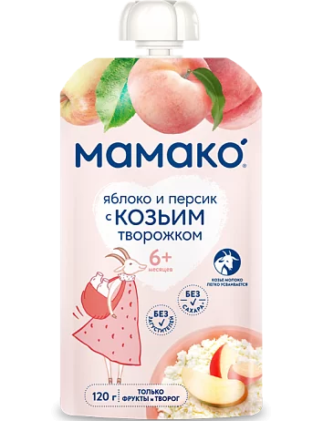 Пюре яблоко и персик с козьим творожком
