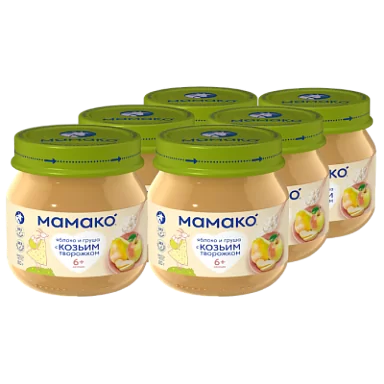 Пюре с козьим творожком, яблоком и грушей, 6 шт. по 80 г