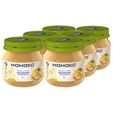 Пюре с козьим творожком, яблоком и грушей, 6 шт. по 80 г