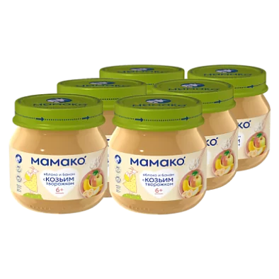 Пюре с козьим творожком, яблоком и бананом, 6 шт.